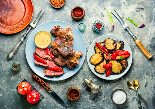 Preview: Grilled Beef Steak With Spicy On A Stone Background
