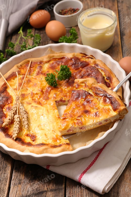 Savory Quiche Loraine on Rustic Wooden Table