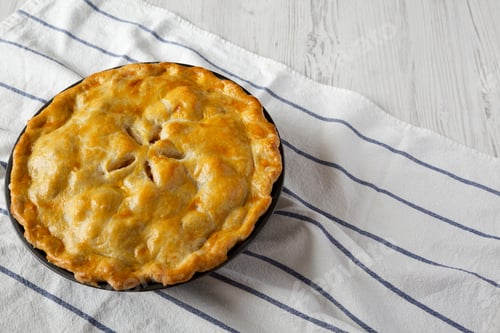 Preview: Homemade Apple Pie On Cloth, Side View. Copy Space.