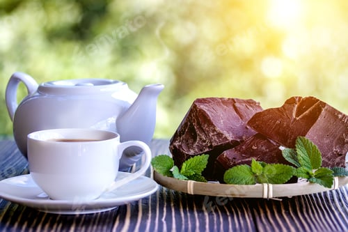 Preview: Dark Chocolate,Candy And Cup Of Coffee On A Wooden Table