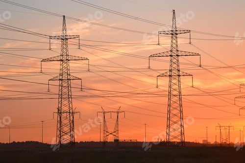 Preview: Electric Power Transmission Lines At Sunset, Outskirts Of St. Petersburg, Russia.