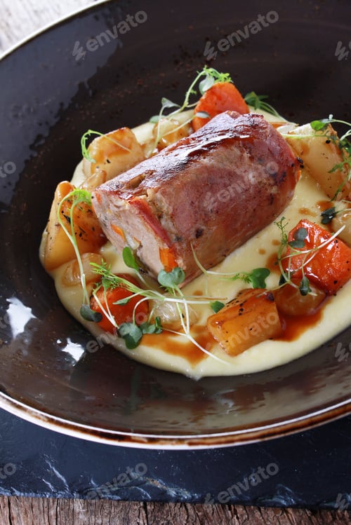 Preview: Plated Pork Dinner Meal With Vegetables