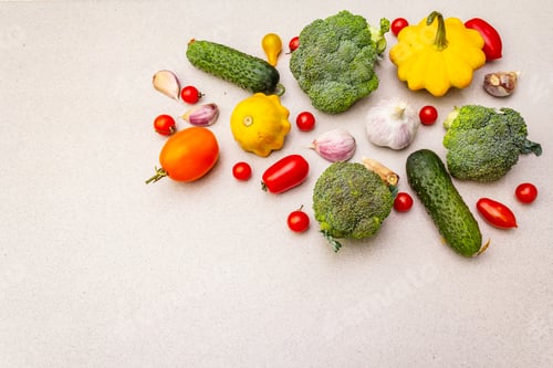 Preview: Cooking Food Background With Fresh Vegetables. Autumn Harvest Ingredients, Preparation Healthy Meal