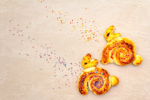 Preview: Fresh Bun In The Form Of An Easter Bunny. The Concept Of Children'S Holiday Bakery. On Stone
