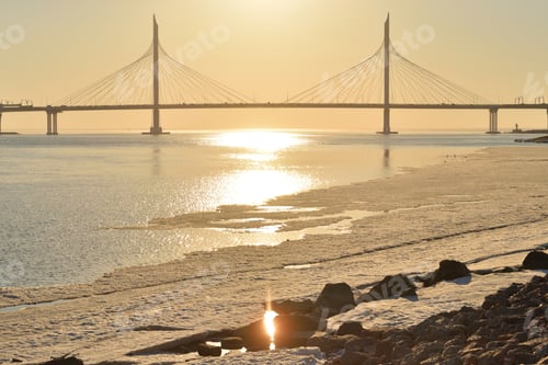 Preview: Cable Bridge Across The Petrovsky Fairway At Sunset In Saint Petersburg, Russia. Part Of The