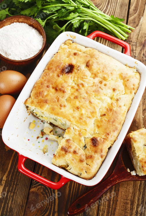 Preview: Homemade Pie With Cabbage And Eggs In A Ceramic Pot