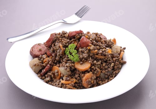 Preview: Plate Of Lentils With Vegetable And Sausage
