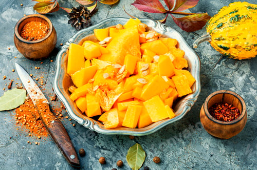 Preview: Pumpkin Cut In A Pieces.Autumn Vegetarian Cooking