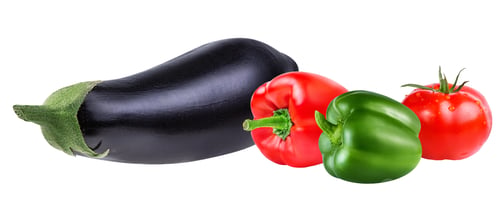 Preview: Fresh Vegetable Eggplants, Tomatoes And Red Pepper Isolated On White Background