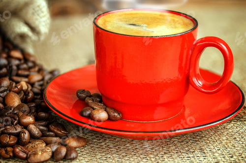 Preview: Coffee Cup On Wooden Background Outdoors In The Garden