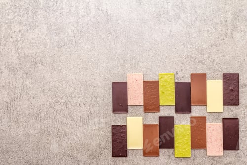 Preview: Assorted Chocolate With Different Cocoa Content. Sweet Dessert Abstract Composition. On A Stone
