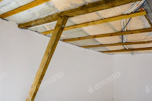 Preview: Construction Of Roof In New Residential Building. View From Inside