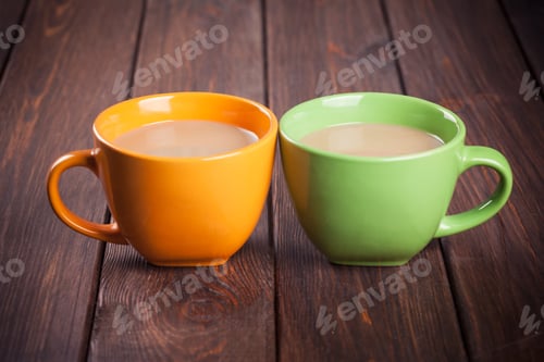 Preview: Two Cup Of Coffee On Wooden Background