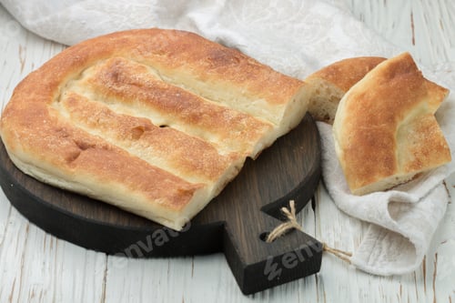 Preview: White Flat Bread. Caucasian Lavash On A Cutting Board. Selective Focus