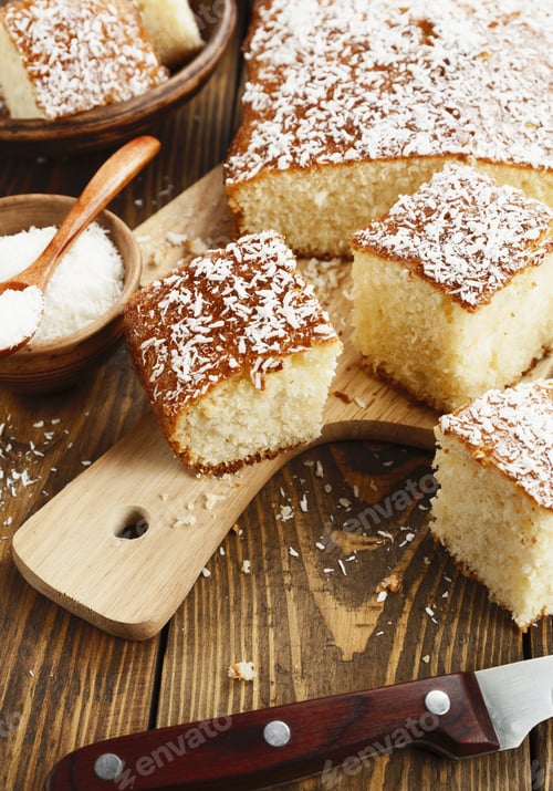 Preview: Arabic Semolina Pie With Coconut Flakes. Basbousa