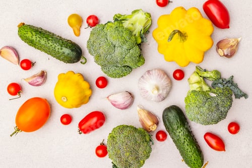 Preview: Cooking Food Background With Fresh Vegetables. Autumn Harvest Ingredients, Preparation Healthy Meal