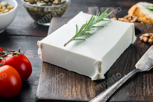 Preview: Traditional Greek Feta Cheese Set, On Dark Wooden Background