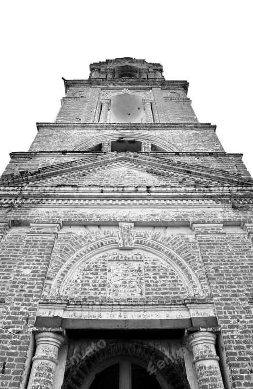 Preview: The Destroyed Church Of St. Nicholas In The Village Priluki, Near Vologda, Russia. Black And White.