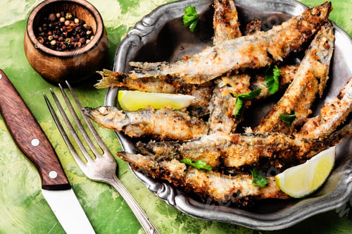 Preview: Whole Fish Fried Breaded On Plate.Seafood.Fried Food