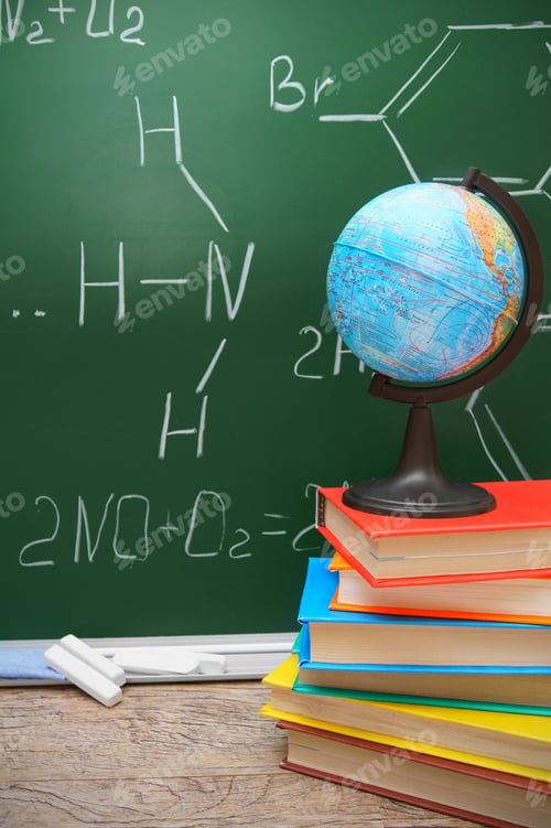 Preview: The Globe And Books Against A School Board (Chemical Formulas).