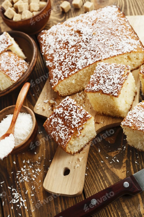 Preview: Arabic Semolina Pie With Coconut Flakes. Basbousa