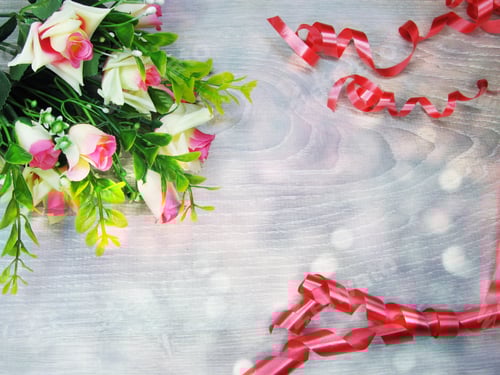 Preview: Rose Flower Background Love Wedding Card With Blurs Lights