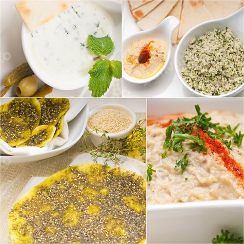 Preview: Arab Middle Eastern Food Collage Collection On White Frame