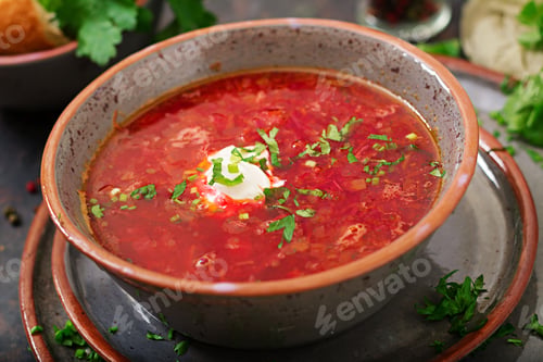 Preview: Traditional Ukrainian Russian Borscht With Beef On The Bowl