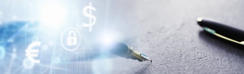 Preview: Office Supplies On The Table. A Fountain Pen. Business Pen In The Office On Stone Surface.