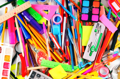 Preview: Stationery And School Accessories. A Bright Background.
