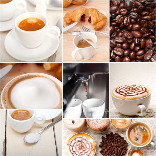 Preview: Selection Of Different Coffee Type On Collage Composition Nested White Frame