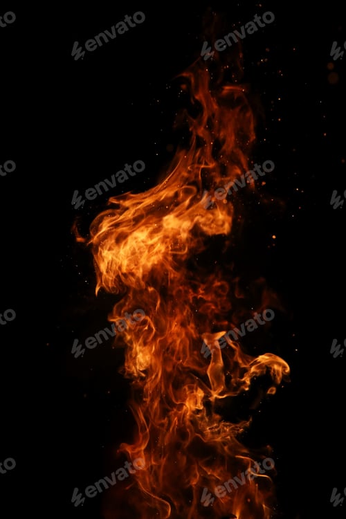 Preview: Tongues Of A Flame Of Fire Of Orange-Yellow Color From Burning Firewood