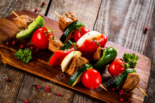 Preview: Grilled Shashliks With Meat On Cutting Board