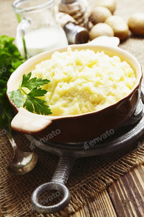 Preview: Potato Puree In A Ceramic Bowl On The Table