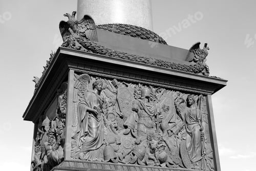 Preview: Fragment Of Alexander Column In St.Petersburg, Russia. Black And White.