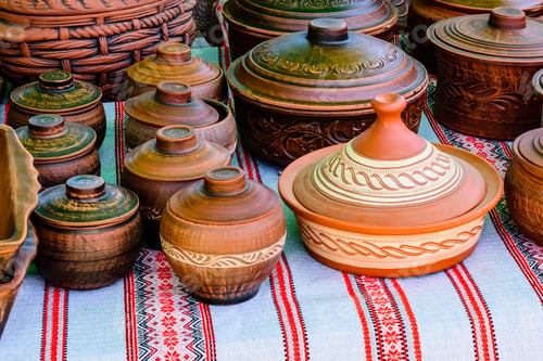 Preview: Different Clay Utensil For Sale On Country Fair