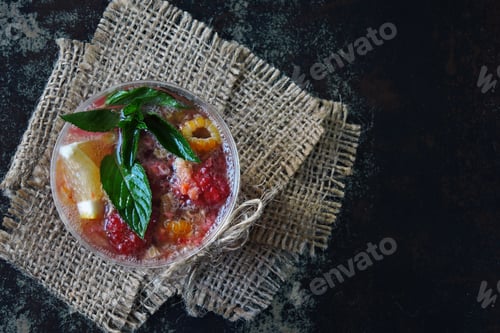 Preview: Homemade Fruit Lemonade In A Cup. Raspberry Lemonade. Rustic Style