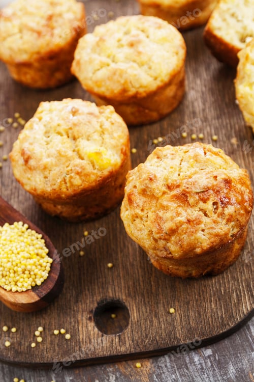 Preview: Unsweetened Millet Muffins On A Wooden Table
