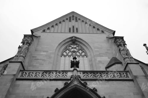 Preview: Church In The Center Of Zurich, Switzerland. Black And White.