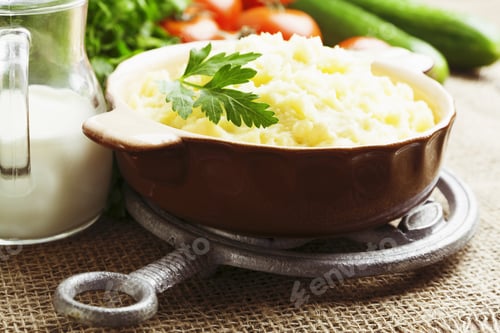 Preview: Potato Puree In A Ceramic Bowl On The Table