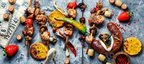 Preview: Summer Picnic With Shashlik And Lotto Board Game.Summer Food