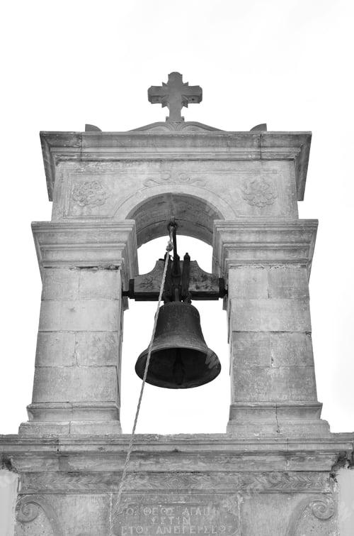 Preview: Bell Tower Of Old Churche In Piskopiano, Crete, Greece. Black And White.