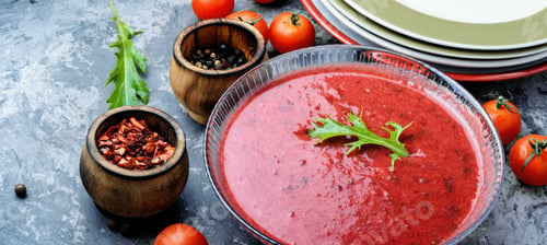 Preview: Spanish Cold Vegetable Soup Gazpacho.Dish Of Spanish Cuisine