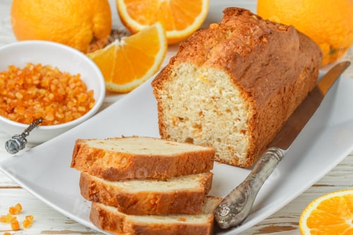Preview: Homemade Orange Fruit Loaf Cake With Citrus Candied Fruits And Nuts. Traditional Treat For Tea For