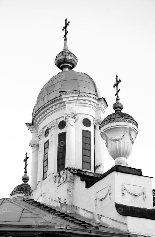 Preview: Old Church In Vologda, Russia. Black And White,