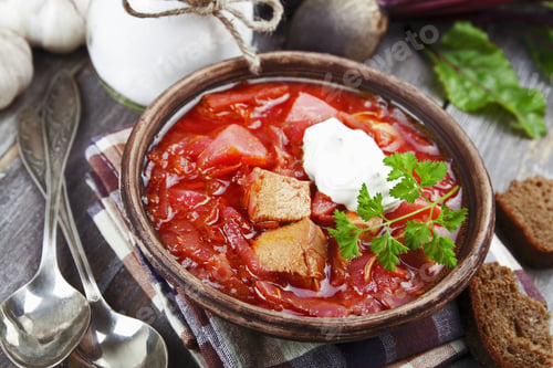 Preview: Soup With Red Beets. Russian Traditional Borsch