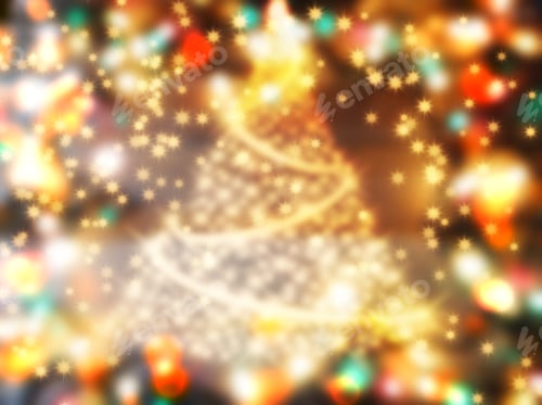 Preview: Christmas Tree New Year Lights Winter Background With Garland Bokeh