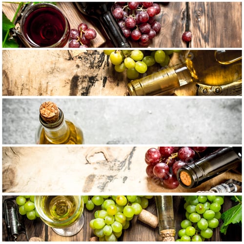 Preview: Food Collage Of Red And White Wine.