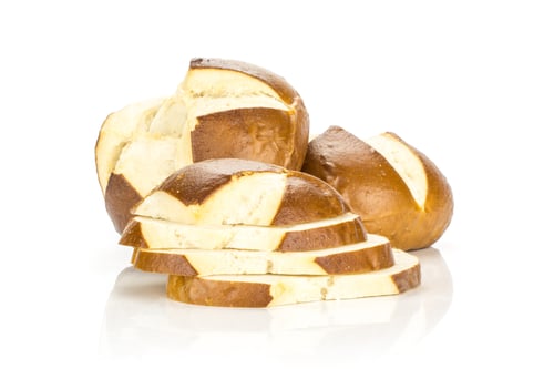Preview: Two Bavarian Bread Buns And Four Sliced Pieces Isolated On White Background Fresh Baked Loaves