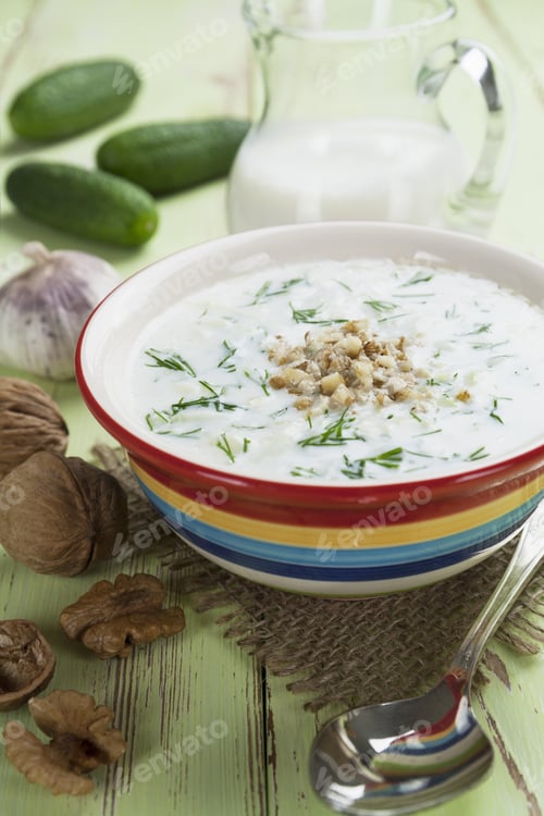 Preview: Tarator, Cold Soup With Cucumbers, Yogurt And Walnuts On The Table